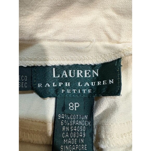 Lauren Ralph Lauren Petite Women's 8P Cropped Pants Cream High Rise Stretch Cott - Picture 6 of 10